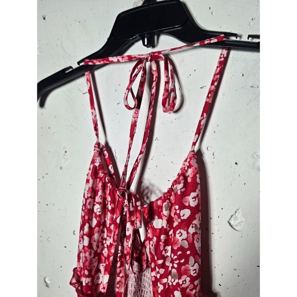 Floral Babydoll Halter Tiered Mini Dress Size Medium Fairy Y2K Whimsical Boho - Picture 3 of 10